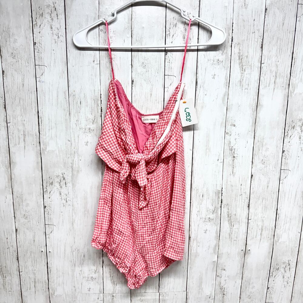 Luca + Grae Romper Women Cottage Small Red Gingham Plaid Tie Front‎ Sleeveless